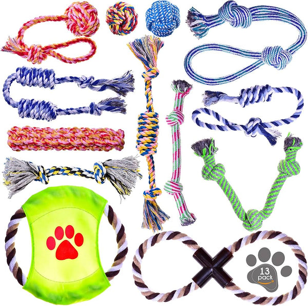 10 pcs Assorted Braided Cotton Rope Dog Chew Toys