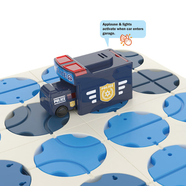 A-Maze Tracks | DIY Track Maze Set with Battery-Powered Car – Police & Fire Series | Light & Sound Effects | 34-Piece Interactive Playset for Kids (Ages 3+)