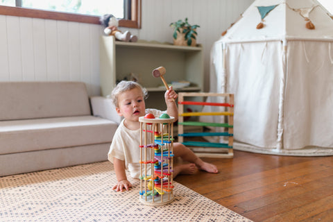 Natural Wood Pound A Ball Tower Toy