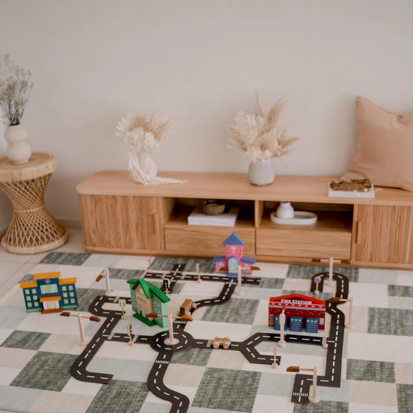 Natural Wood Toy Road Play Set