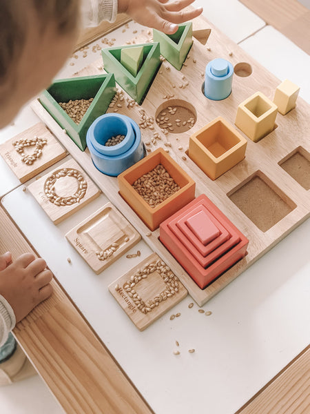 Natural Wood Children's toy 3D sorting and nesting board