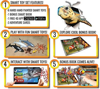 🌊 Undersea Alive Interactive Smart Toys | Augmented Reality 4D Sea Creatures | Includes Bonus 32-Page Learning Book & Adventure Cards | Ages 3+