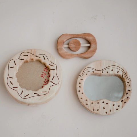 Natural Wooden Toy Rattle, Mirror and Picture Frame Set